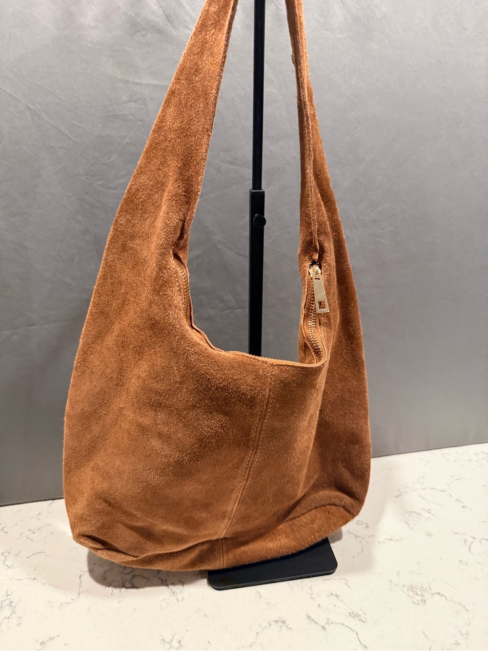 Tan Suede Studded Shoulder Hobo Bag - Unbranded - Picture 6 of 16